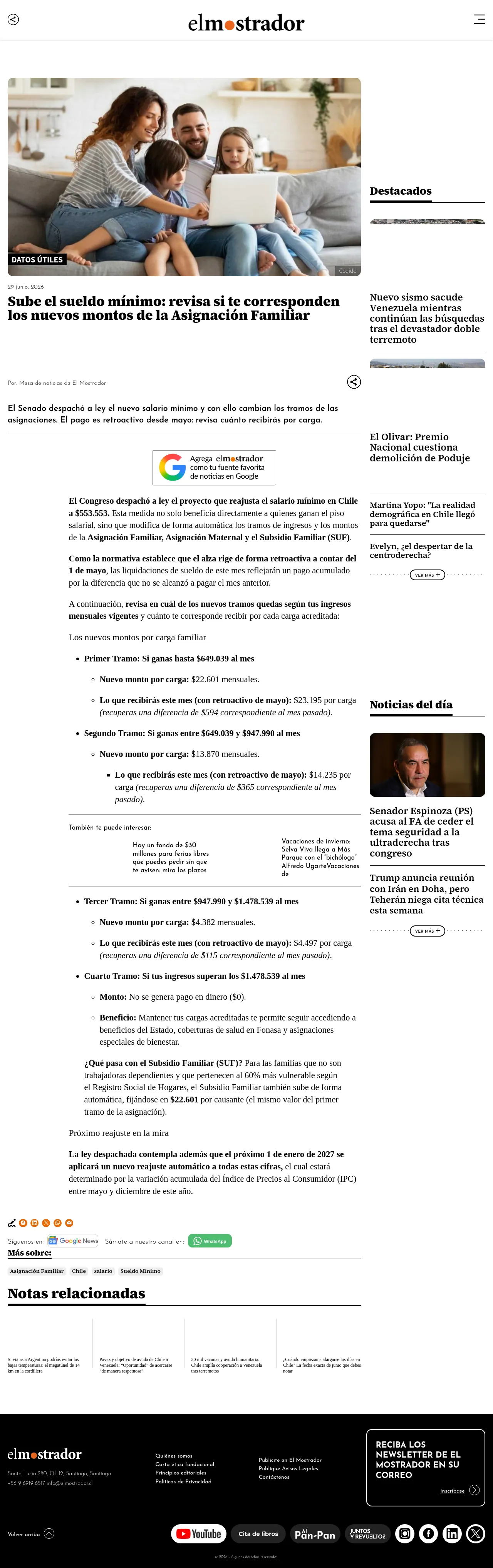 Sube el sueldo mínimo: revisa si te corresponden los nuevos montos de la Asignación Familiar