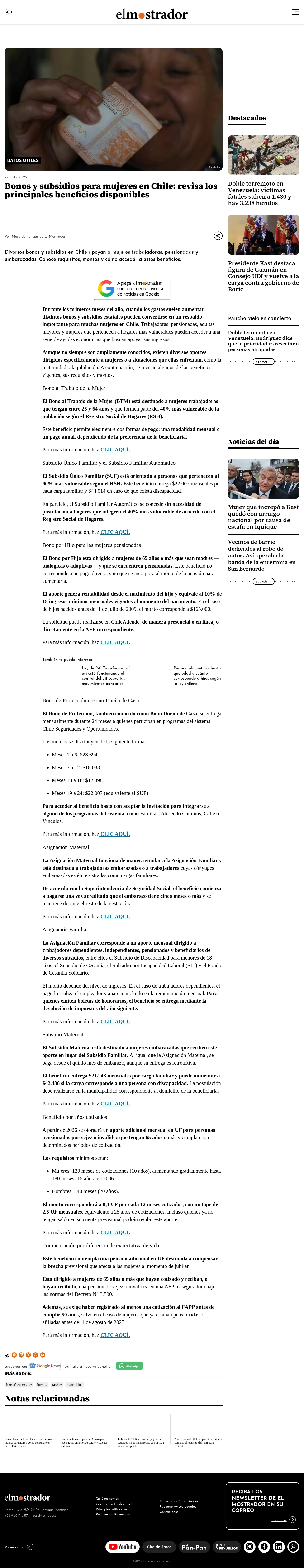 Bonos y subsidios para mujeres en Chile: revisa los principales beneficios disponibles