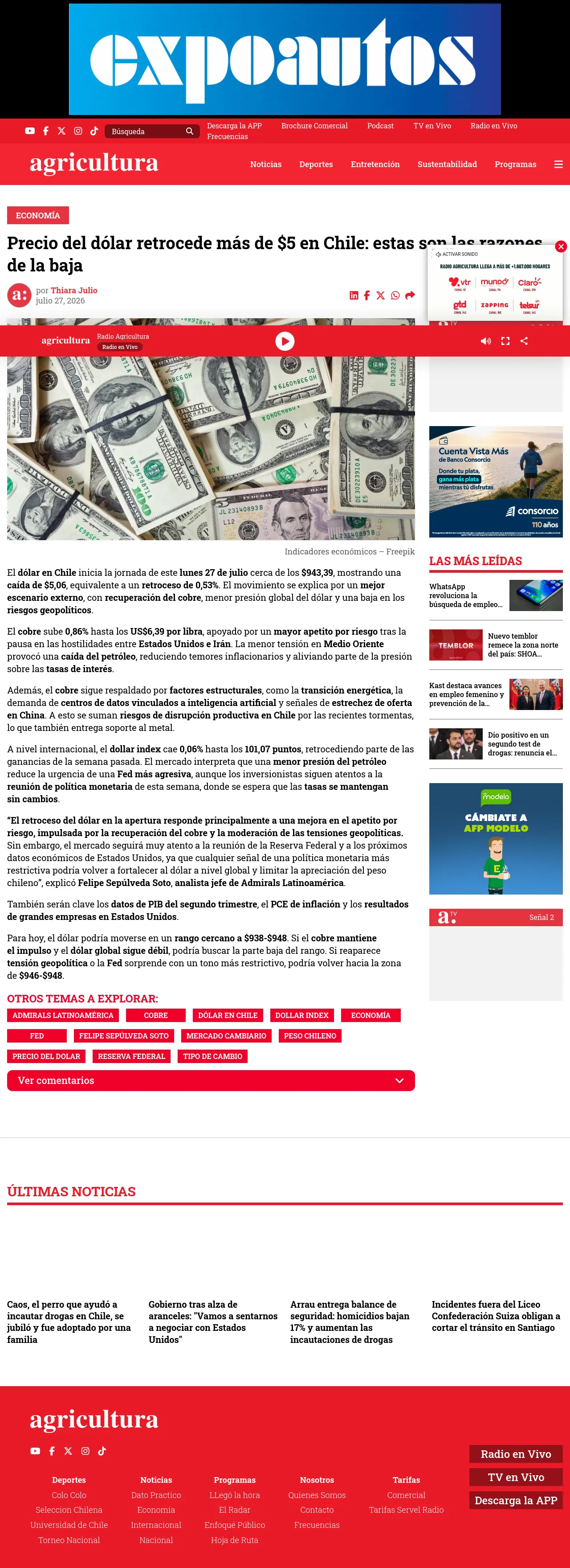 Precio del dólar retrocede más de $5 en Chile: estas son las razones de la baja