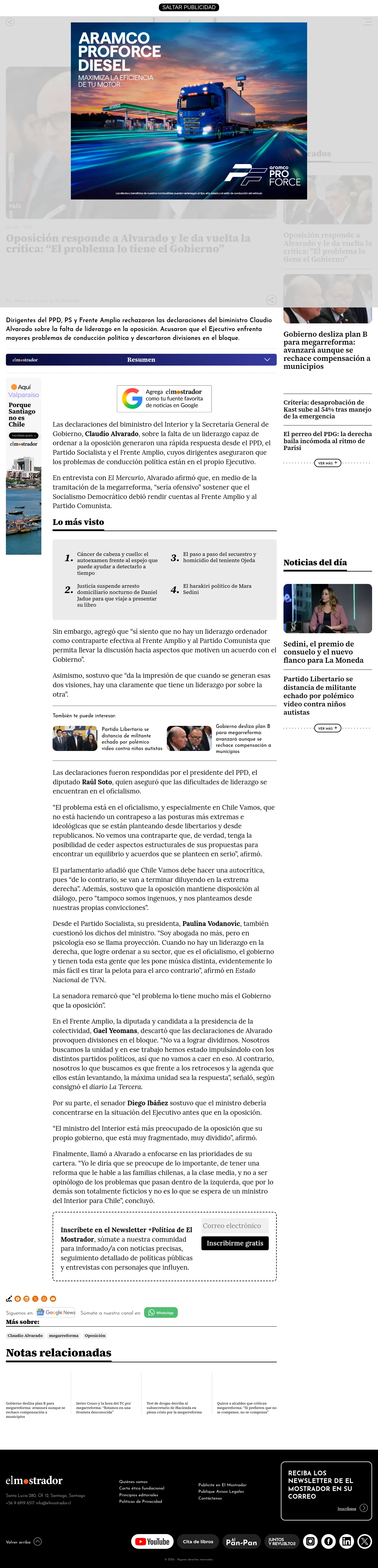 Oposición responde a Alvarado y le da vuelta la crítica: “El problema lo tiene el Gobierno”
