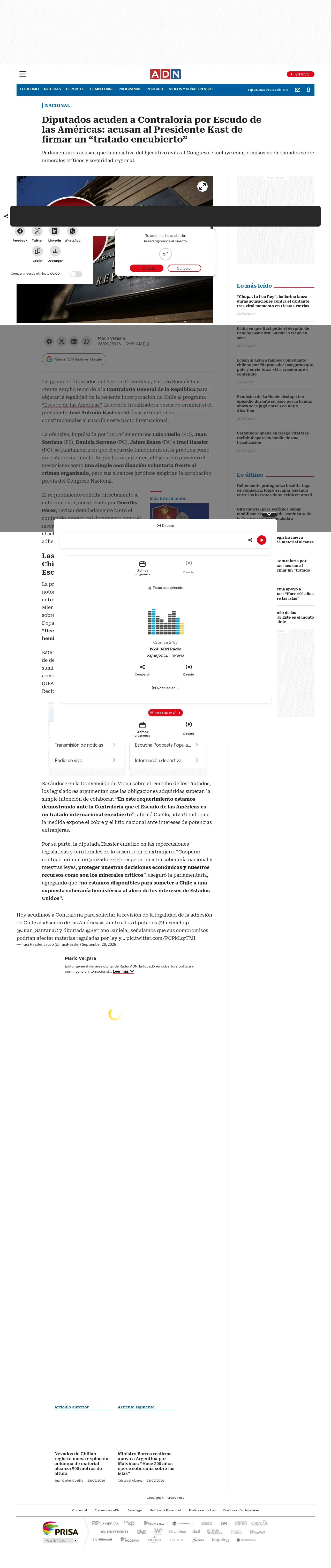 Diputados acuden a Contraloría por Escudo de las Américas: acusan al Presidente Kast de firmar un “tratado encubierto”