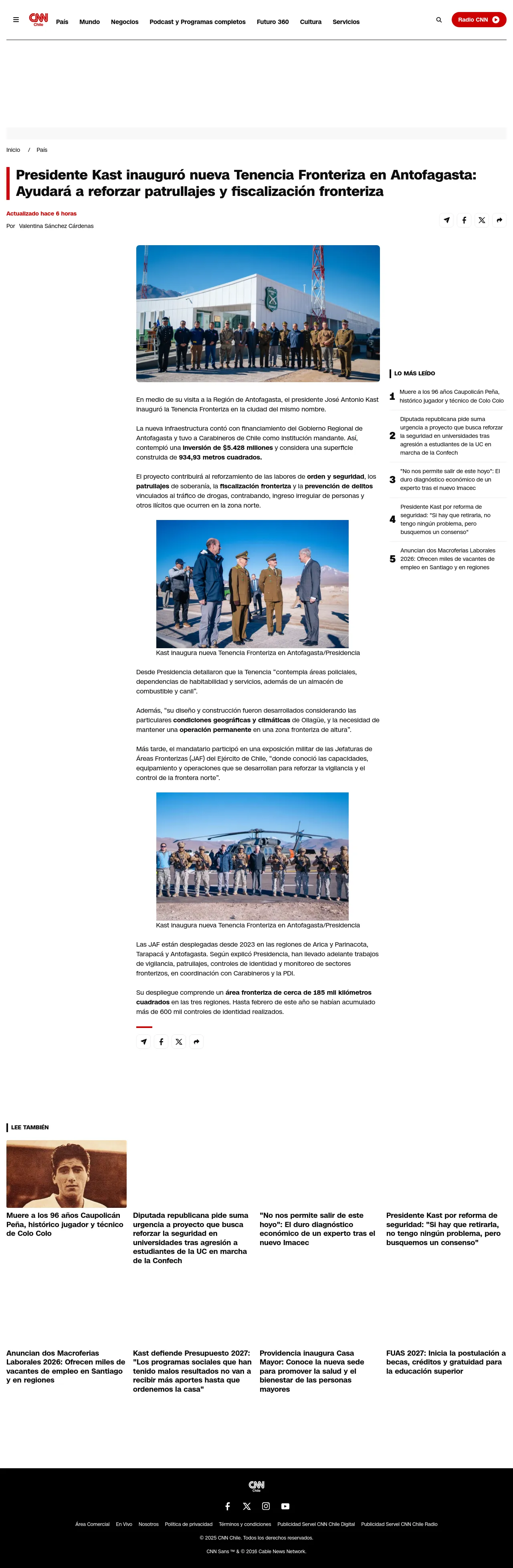 Presidente Kast inauguró nueva Tenencia Fronteriza en Antofagasta: Ayudará a reforzar patrullajes y fiscalización fronteriza