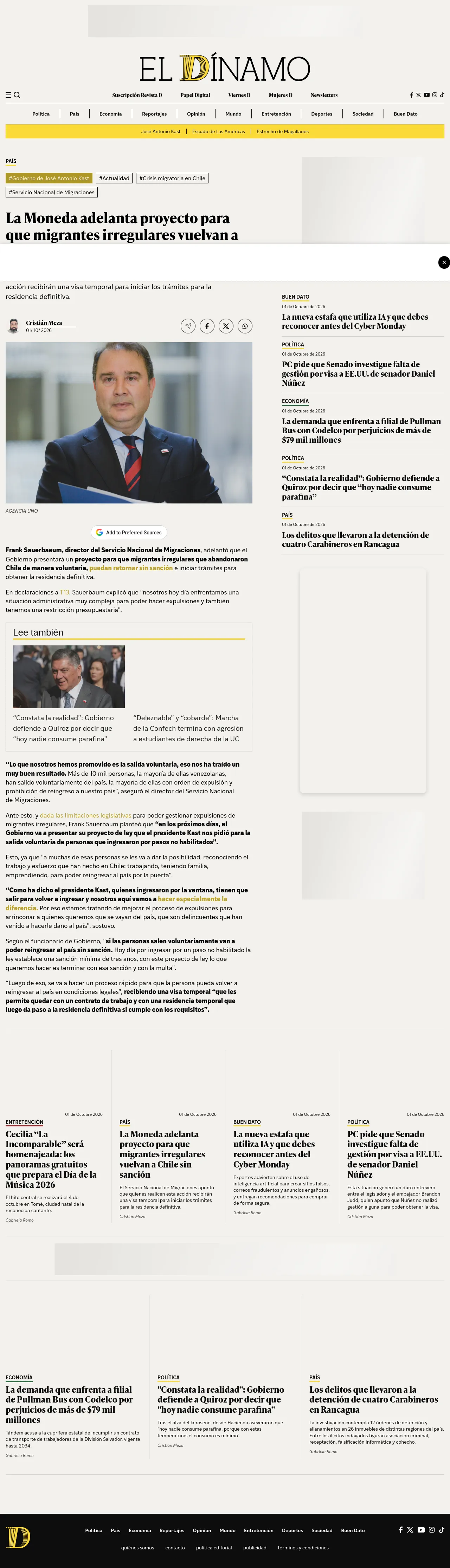 La Moneda adelanta proyecto para que migrantes irregulares vuelvan a Chile sin sanción