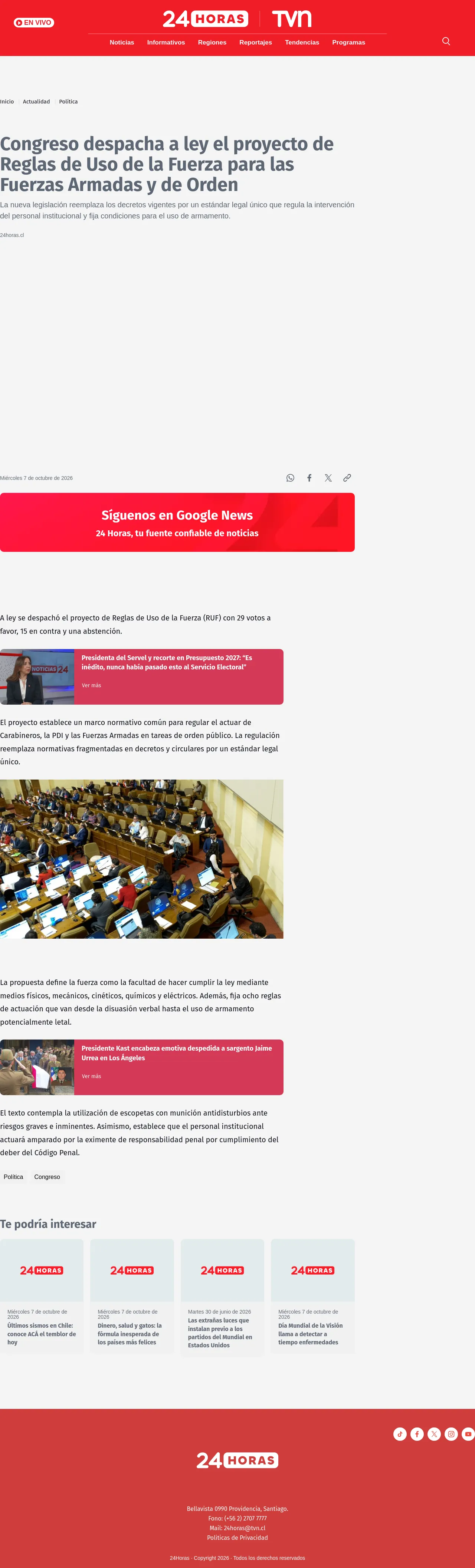 Congreso despacha a ley el proyecto de Reglas de Uso de la Fuerza para las Fuerzas Armadas y de Orden
