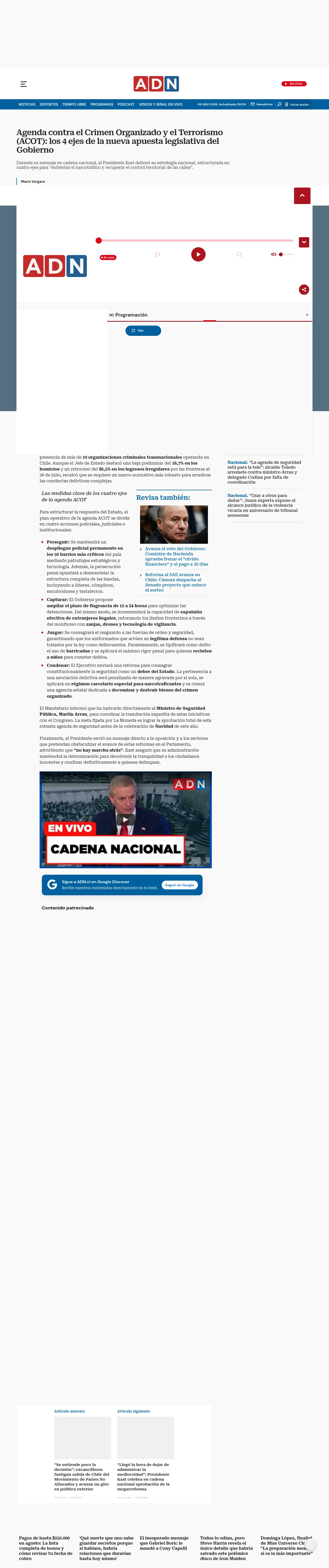 Agenda contra el Crimen Organizado y el Terrorismo (ACOT): los 4 ejes de la nueva apuesta legislativa del Gobierno