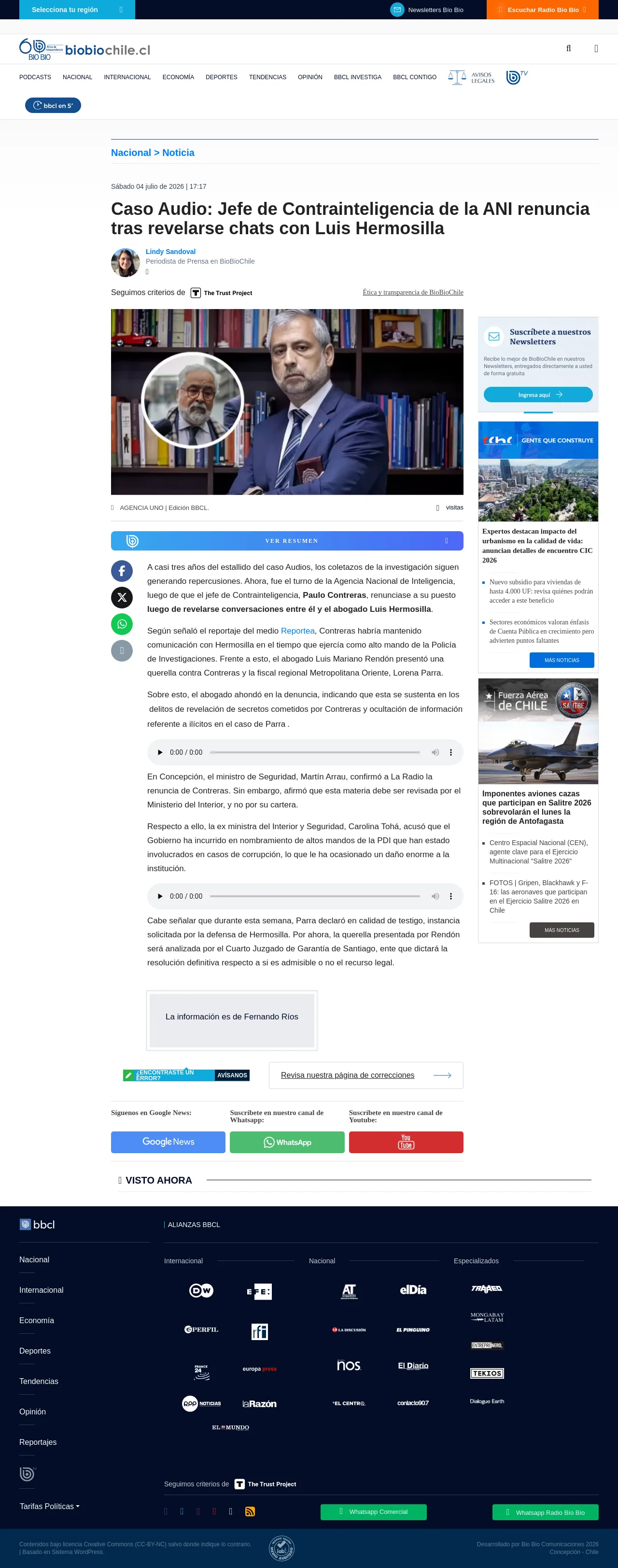 Caso Audio: Jefe de Contrainteligencia de la ANI renuncia tras revelarse chats con Luis Hermosilla