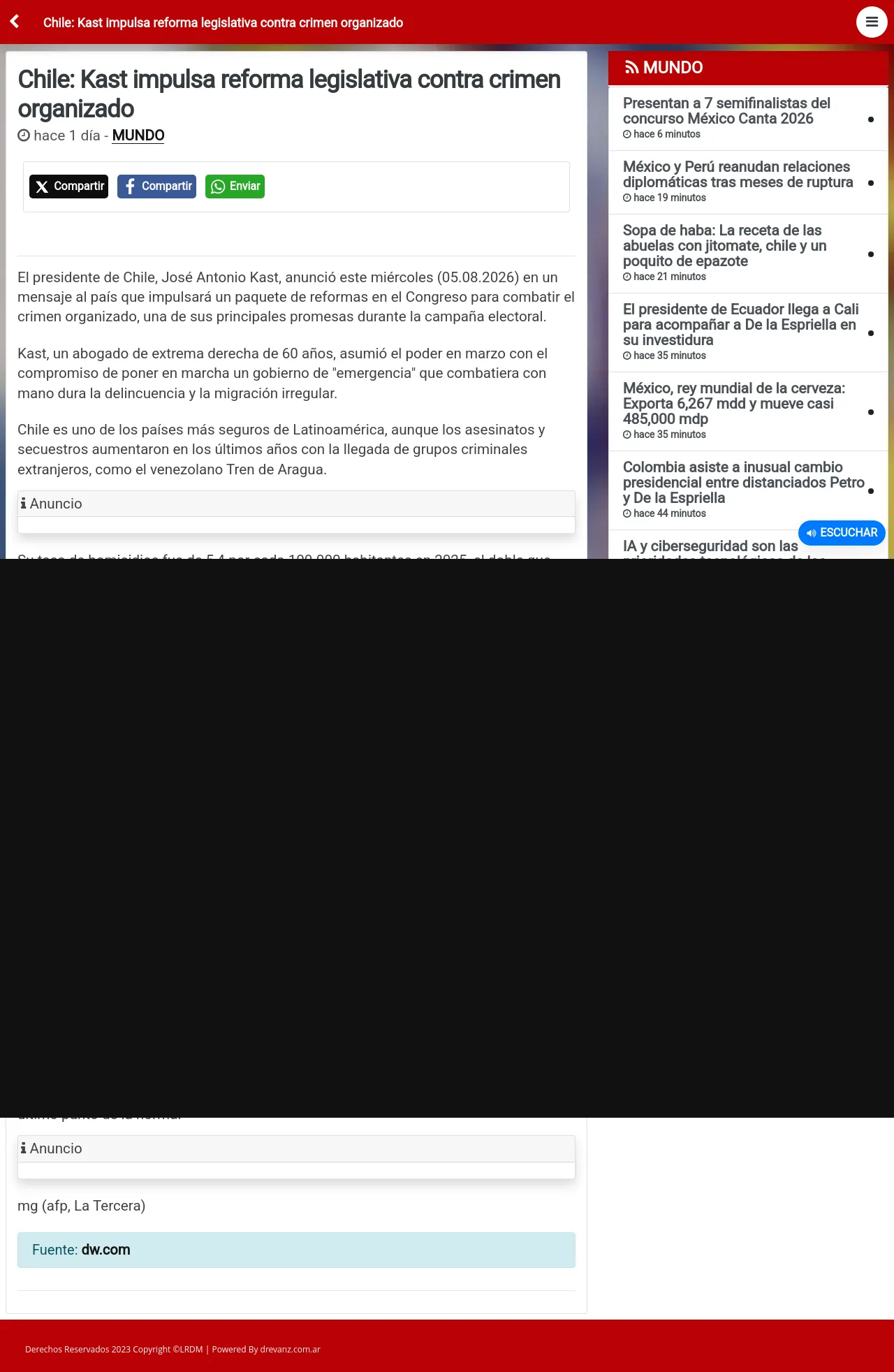 Chile: Kast impulsa reforma legislativa contra crimen organizado