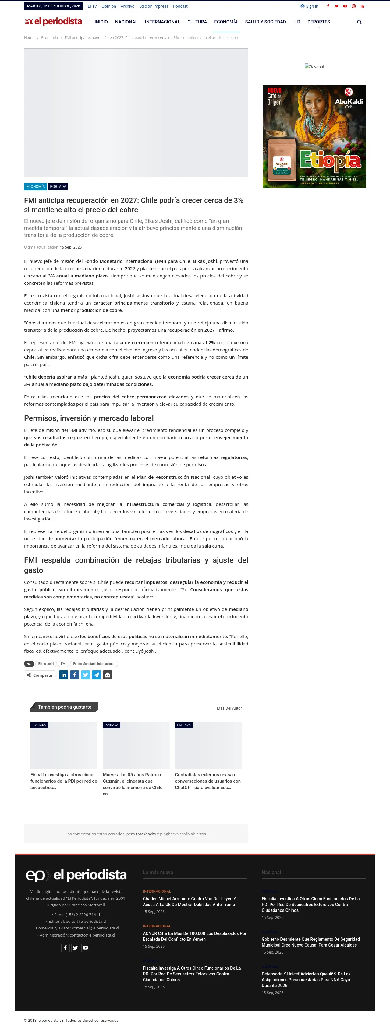 FMI anticipa recuperación en 2027: Chile podría crecer cerca de 3% si mantiene alto el precio del cobre
