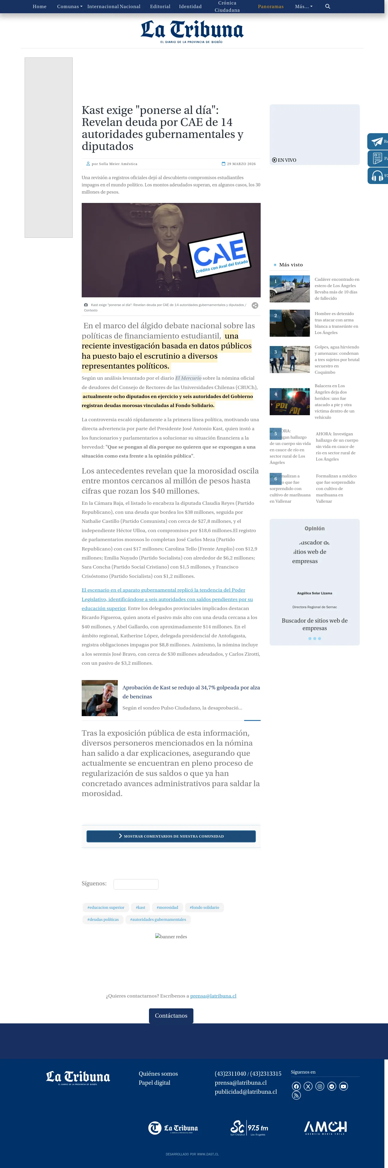 Kast exige "ponerse al día": Revelan deuda por CAE de 14 autoridades gubernamentales y diputados