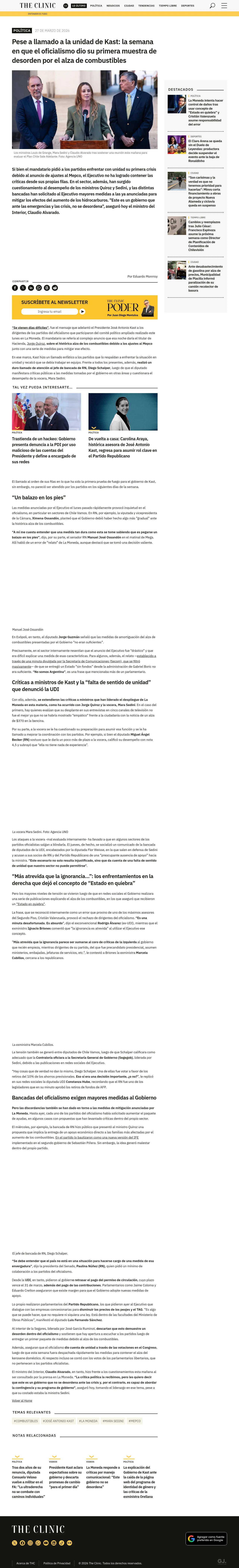 Pese a llamado a la unidad de Kast: la semana en que el oficialismo dio su primera muestra de desorden por el alza de combustibles